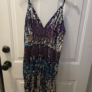 Fashion Nova Purple and Blue Sequin Dress